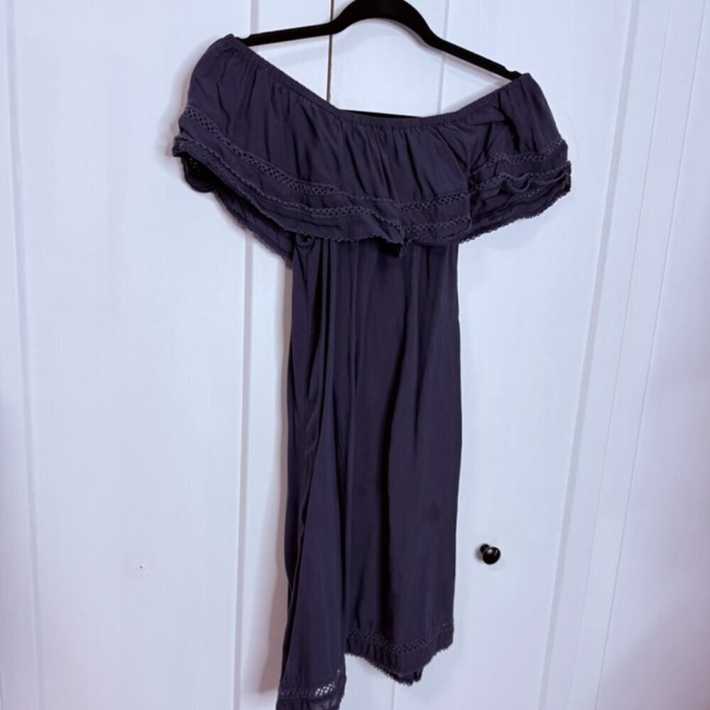 Aritzia Wilfred - XS Blue Emmie Off the Shoulder Dress - Crochet Eyelet details